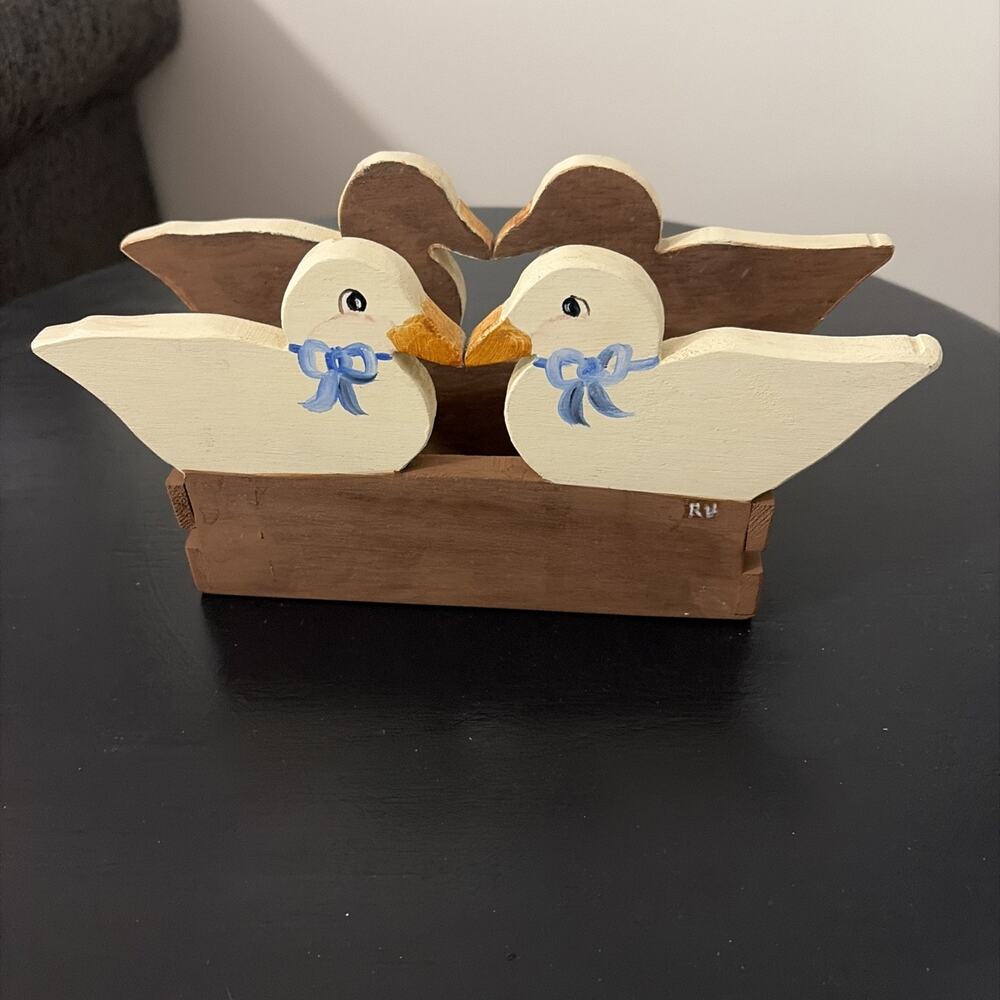 Handmade ‘1986 Wooden Goose Swan Napkin Letter Mail Holder Cottagecore Farmhouse